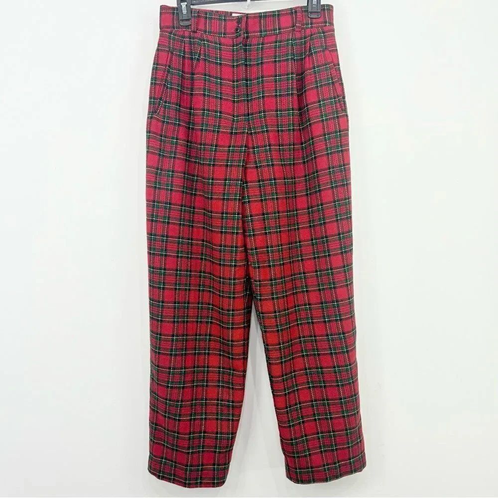 Norton McNaughton Red Green Plaid Wool Vintage 90's High Waist Holiday Pants